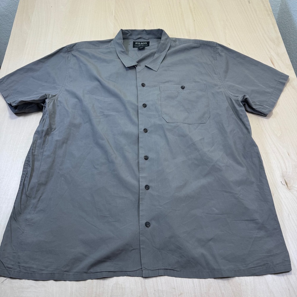 FILSON Short‎ Sleeve Button Up Shirt Gray Men's Size XXL Utility Pocket READ!